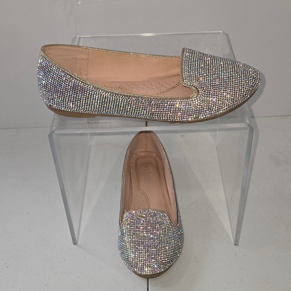 Link Comfort Women Size 4 Gold Rhinestone Sparkle Ballet Flats Slip On Loafers